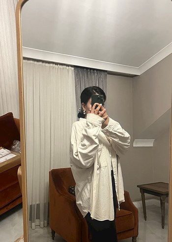 Beyaz Oversize Pamuklu Kadın Gömlek - Görsel 2