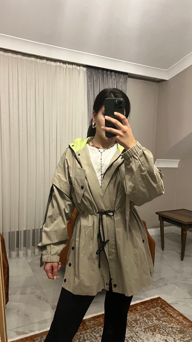 Kadın Bej Kemerli Midi Trençkot - Görsel 2