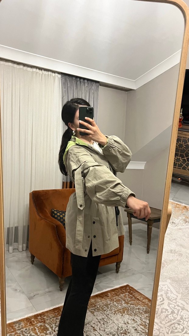 Kadın Bej Kemerli Midi Trençkot - Görsel 4