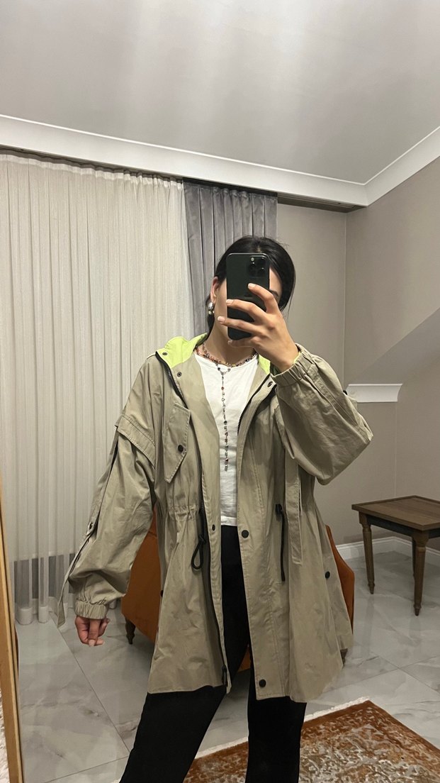 Kadın Bej Kemerli Midi Trençkot - Görsel 5