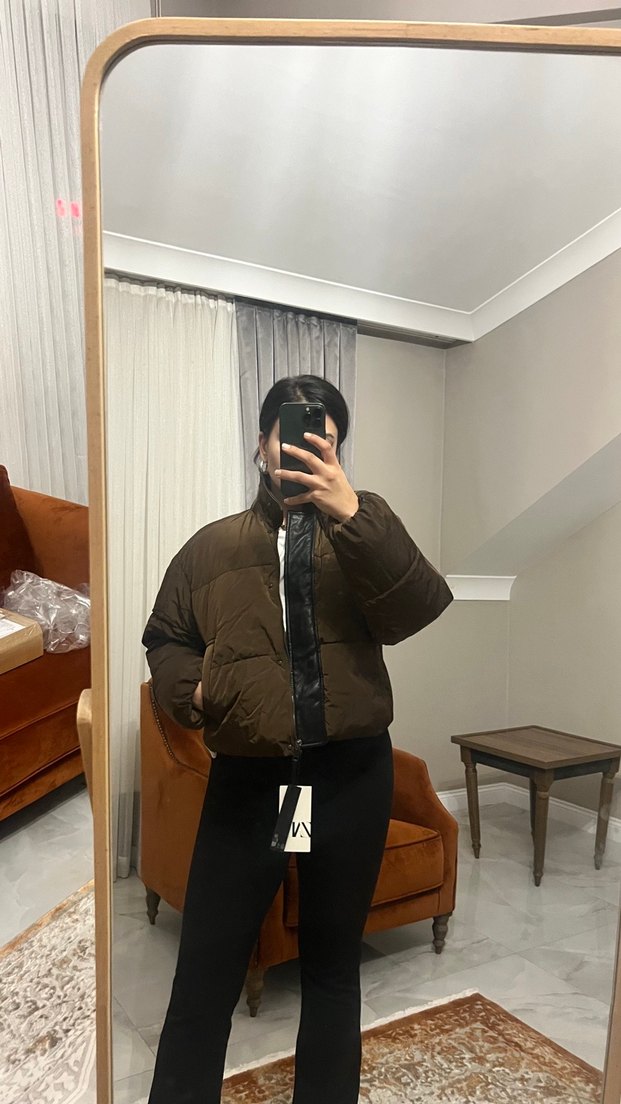 Düğmeli Kahverengi Deri Kadın Kış Montu - Görsel 3