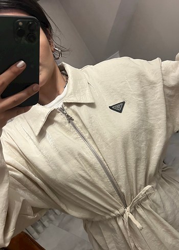 Bej Kemerli Rahat Kesim Keten Kadın Kaban - Görsel 5