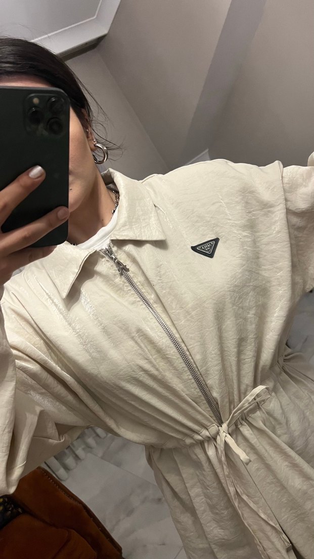 Bej Kemerli Rahat Kesim Keten Kadın Kaban - Görsel 5