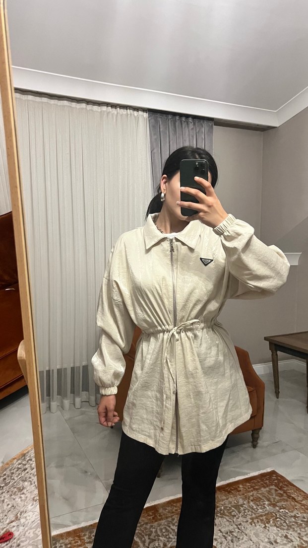 Bej Kemerli Rahat Kesim Keten Kadın Kaban - Görsel 3