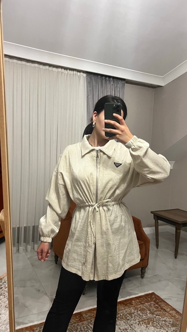 Bej Kemerli Rahat Kesim Keten Kadın Kaban - Görsel 2