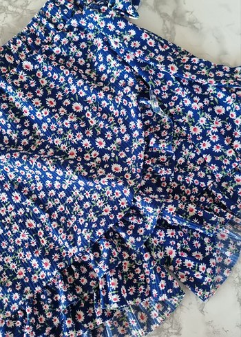 H&M Mavi Çiçek Desenli Kadın Mini şort i Etek