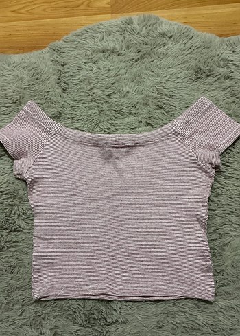 s Beden pembe Renk Kısa Kollu Triko Crop Top
