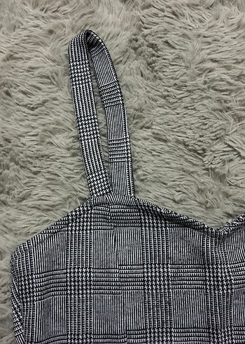 xs Beden Gri Ekose Desenli Kadın Crop Top