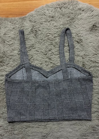 xs Beden gri Renk Gri Ekose Desenli Kadın Crop Top