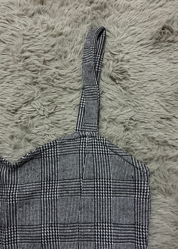 Pull and Bear Gri Ekose Desenli Kadın Crop Top