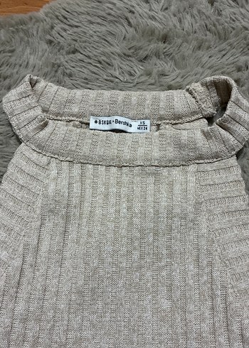 Bershka Kadın Bej Fitilli Örme Kolsuz Yüksek Yaka Atlet