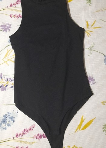 Siyah Yüksek Yakalı Sıfır Kol Bodysuit