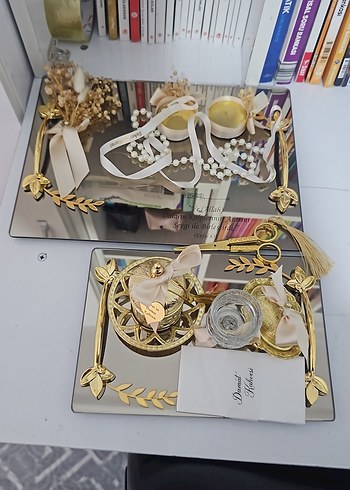 Altın Renkli Çiçek Desenli Modern Klasik Tepsi - Görsel 8