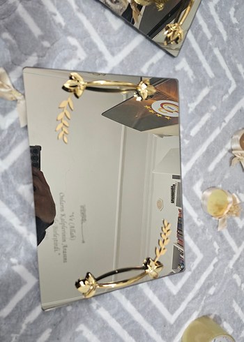 Altın Renkli Çiçek Desenli Modern Klasik Tepsi - Görsel 6