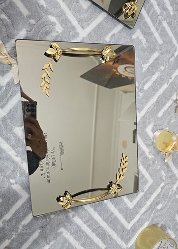 Altın Renkli Çiçek Desenli Modern Klasik Tepsi - Görsel 7