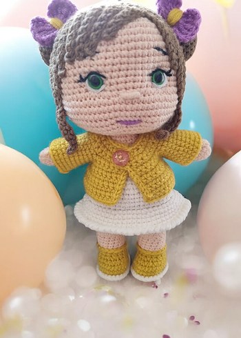 Sarı Ceketli Örgü Oyuncak Bebek 24 cm - Görsel 2