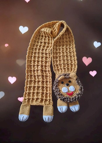 Aslan Figürlü El Örgüsü Çocuk Atkısı - Görsel 4