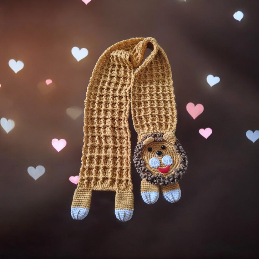 Aslan Figürlü El Örgüsü Çocuk Atkısı - Görsel 4