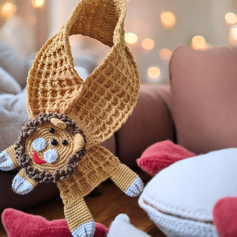 Aslan Figürlü El Örgüsü Çocuk Atkısı - Görsel 2