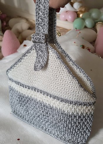 Gri Örgü Kadın Çanta - Görsel 3