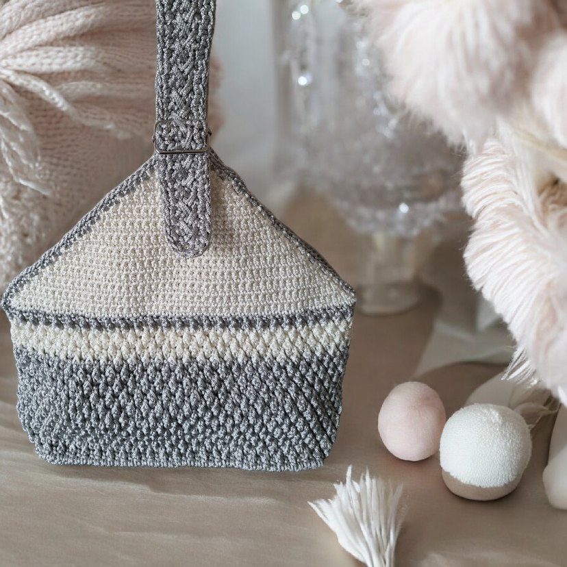 Gri Örgü Kadın Çanta - Görsel 5