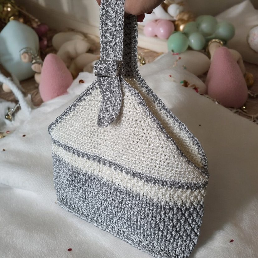 Gri Örgü Kadın Çanta - Görsel 3