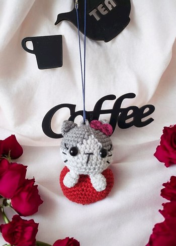 Örgü Kedi Figürlü Renkli Anahtarlık - Görsel 3