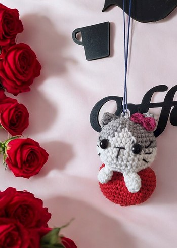 Örgü Kedi Figürlü Renkli Anahtarlık - Görsel 2