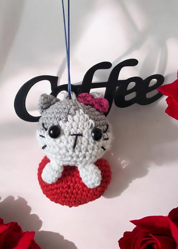 Örgü Kedi Figürlü Renkli Anahtarlık - Görsel 4