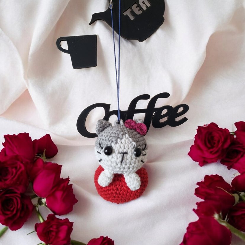 Örgü Kedi Figürlü Renkli Anahtarlık - Görsel 3