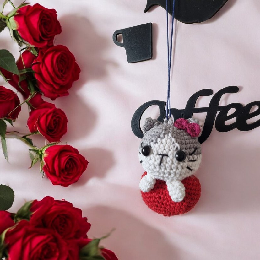 Örgü Kedi Figürlü Renkli Anahtarlık - Görsel 2