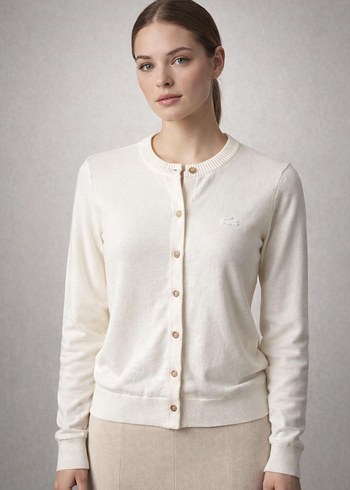 Lacoste Kadin Beyaz Pamuklu Uzun Kollu Hirka
