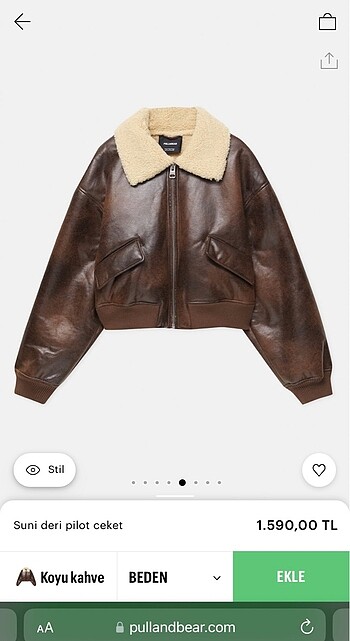 Pull and Bear Suni Deri Pilot Ceket