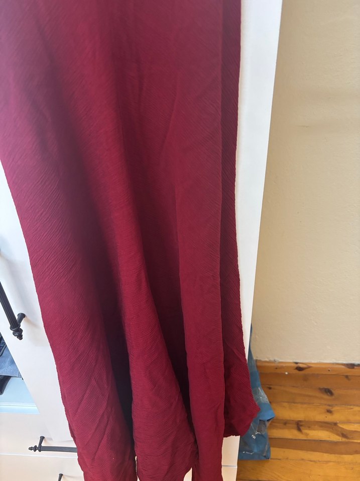 Bordo V Yaka Salaş Uzun tulum - Görsel 4