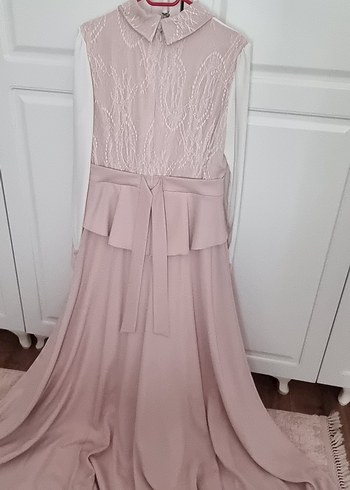 Pembe Uzun Kollu Uzun Abiye Elbise - Görsel 2