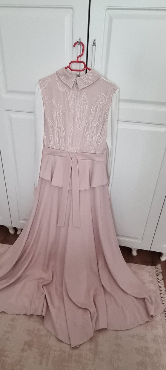 Pembe Uzun Kollu Uzun Abiye Elbise - Görsel 2