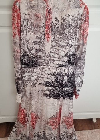 Bohem Uzun Kollu Gri Baskılı Uzun Elbise - Görsel 2