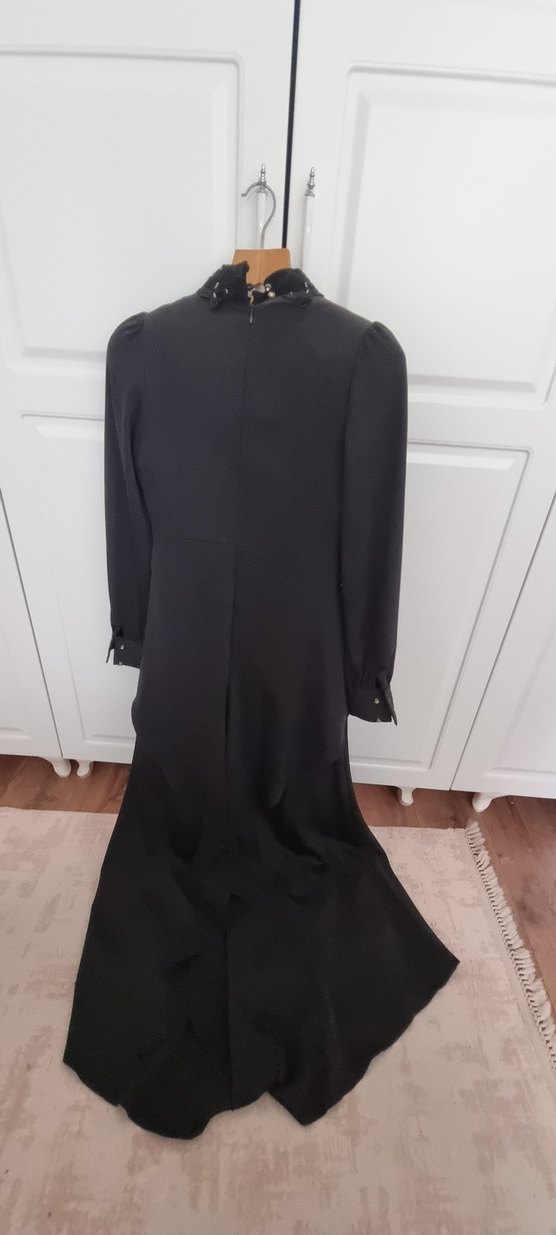 Uzun Siyah Gotik Drapeli Kadın Abiye Elbise - Görsel 2