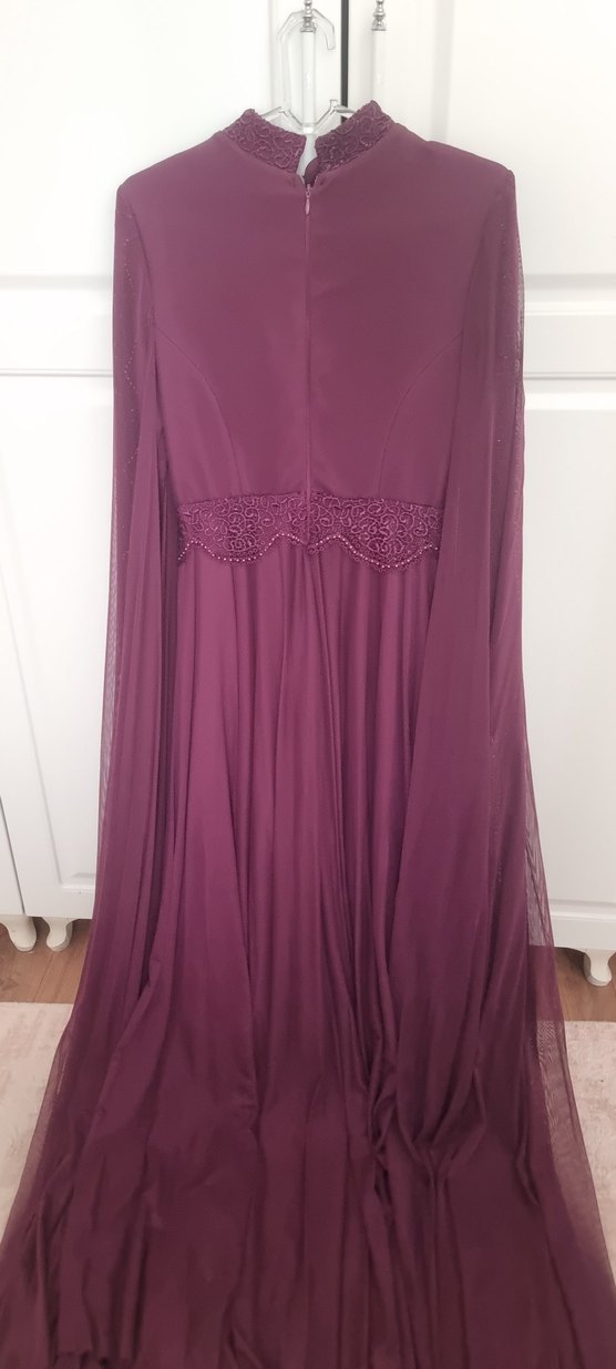 Bordo Uzun Drapeli Nişan Elbisesi - Görsel 2