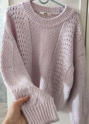 Pembe lila Örgü Kadın Kazak, Rahat Kesim - Görsel 3