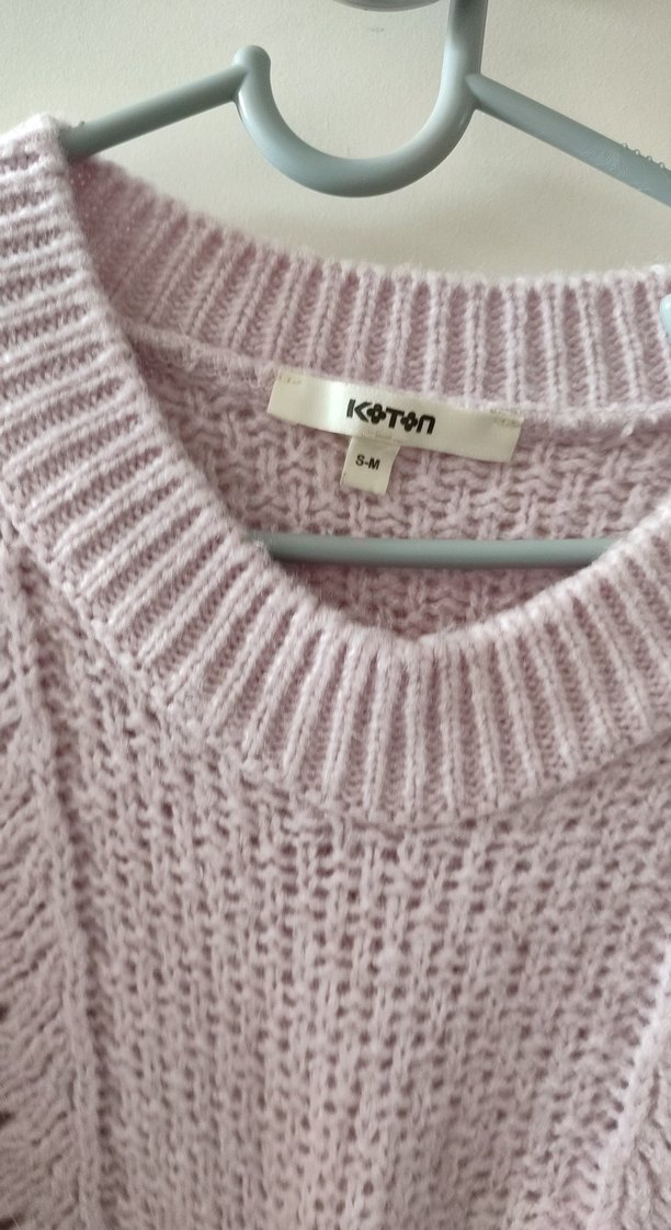 Pembe lila Örgü Kadın Kazak, Rahat Kesim - Görsel 2