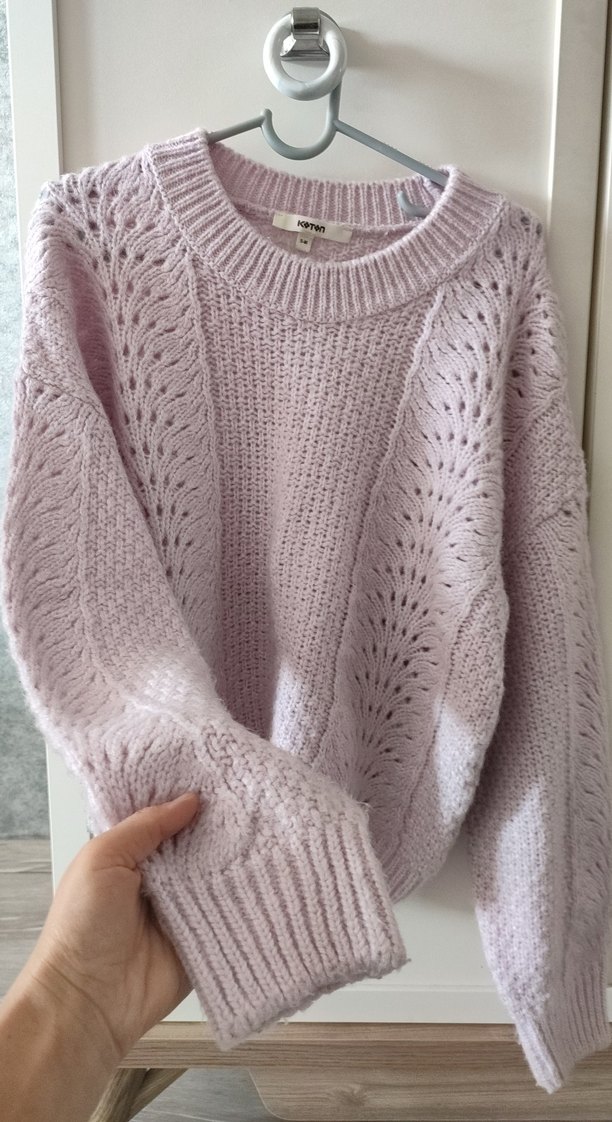 Pembe lila Örgü Kadın Kazak, Rahat Kesim - Görsel 3