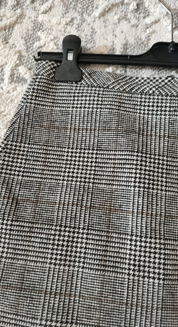 Ekoseli Gri Midi Mini Etek - Görsel 3