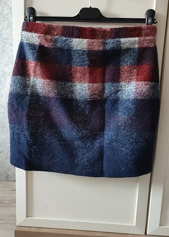 Kadın Bohem Örgü Kareli Midi Yün Etek - Görsel 2