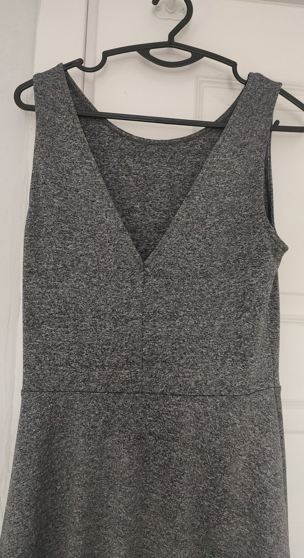 Gri Midi Kolsuz A Kesim Kadın Elbise - Görsel 3