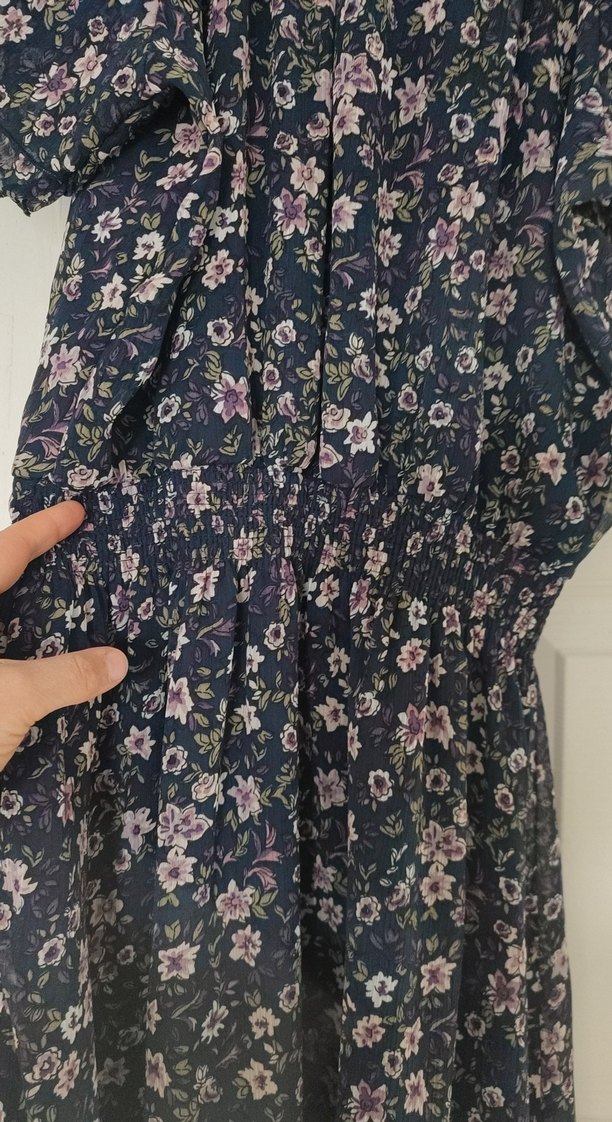 Siyah Volanlı V Yaka Bohem Midi Elbise - Görsel 5