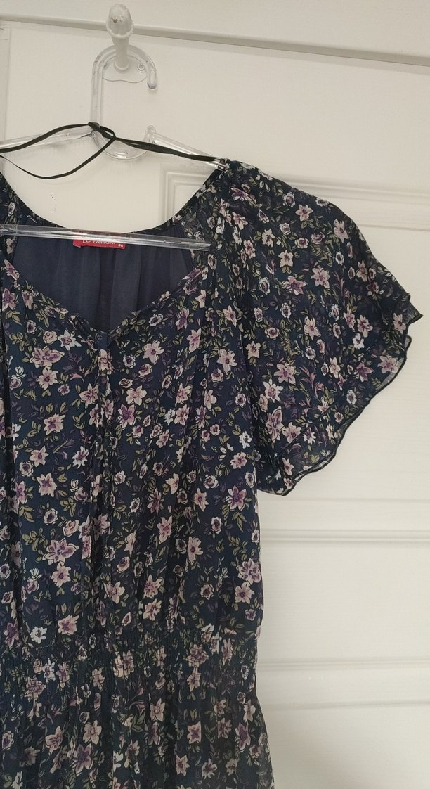 Siyah Volanlı V Yaka Bohem Midi Elbise - Görsel 2