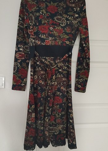 Bordo Desenli Uzun Kollu Bohem Elbise - Görsel 5