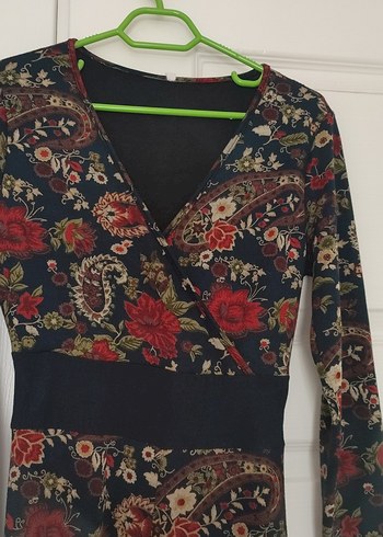 Bordo Desenli Uzun Kollu Bohem Elbise - Görsel 3