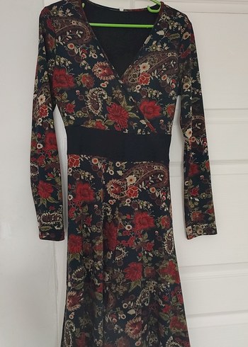 Bordo Desenli Uzun Kollu Bohem Elbise - Görsel 2